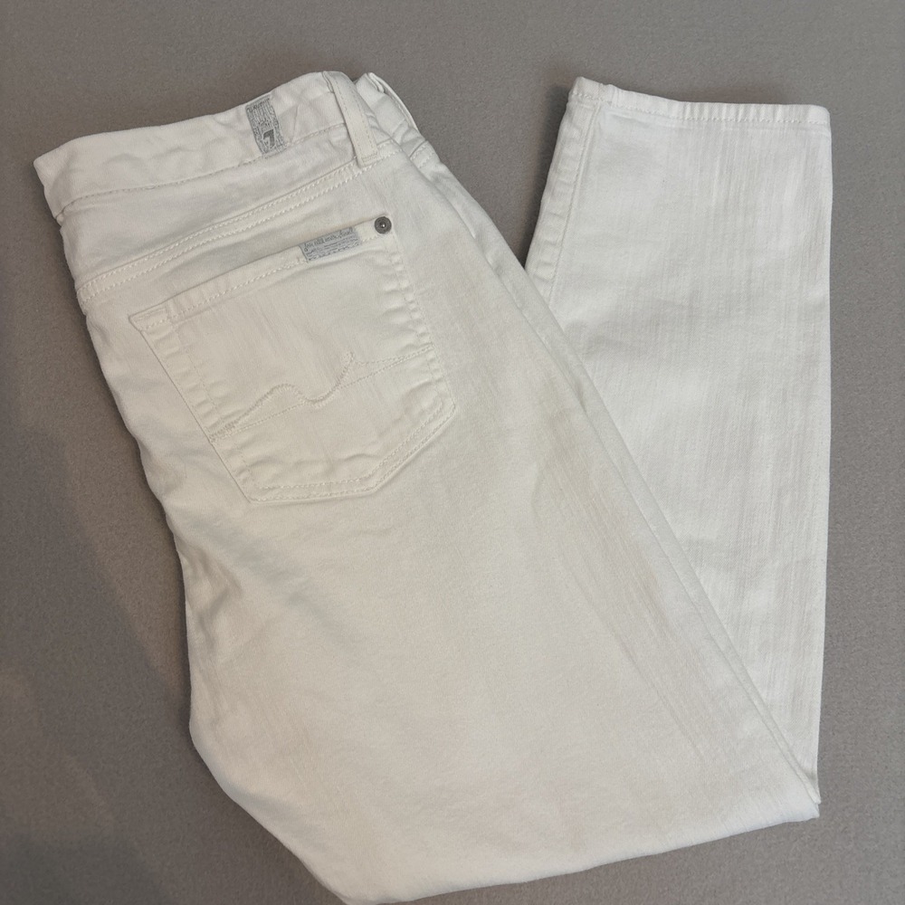 7 For All Mankind 29 WHITE Kimmie‎ Crop Mid Rise STRETCH Denim Women's Jeans EUC